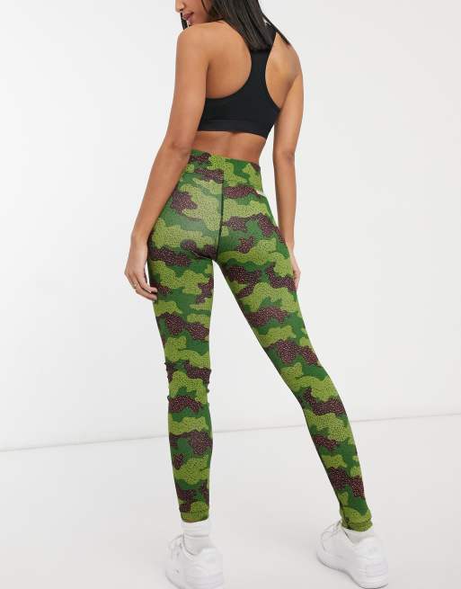 Nike NSW Camo Leggings Camouflage Activewear High Rise Green Size Medium