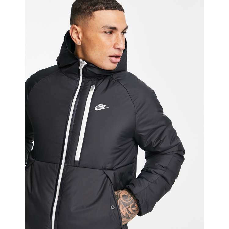 nike legacy padded hooded jacket in black