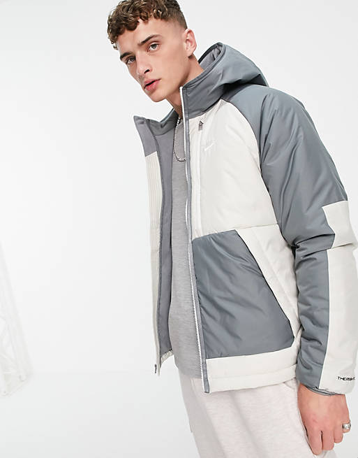 Nike Legacy Therma-FIT padded hooded jacket in stone and grey