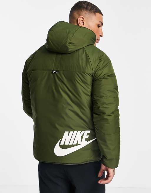 Nike Legacy Therma FIT reversible padded hooded jacket in khaki