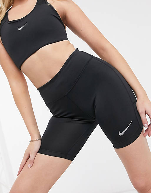 Nike legging shorts in black with mini swoosh