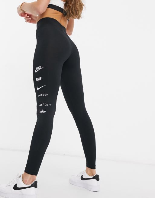 Nike - Leggings avec logo virgule oversize à motif léopard - Noir