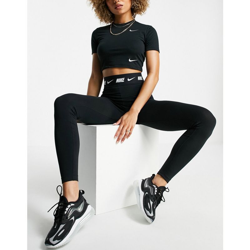 Activewear Donna Nike - Leggings a vita alta neri con elastico in vita con logo