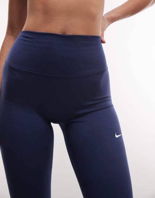 Nike leggings da training One Dri-FIT senza cuciture a vita alta blu navy, 2 di 5
