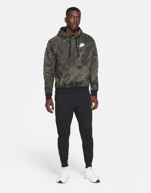 Nike graphic hoodie 2025 black and gold