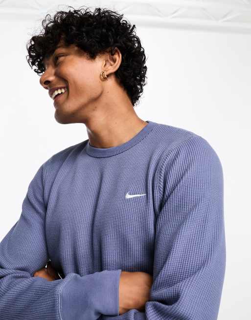 Nike – Life – Langärmliges Shirt in Blau mit Waffelstruktur, 2 von 4