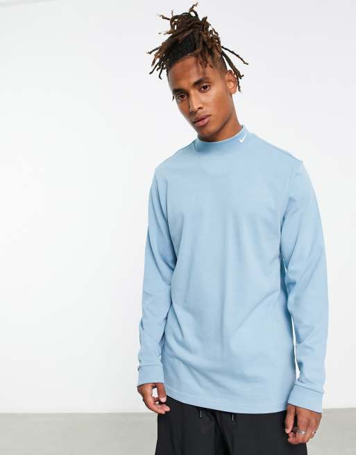 Nike – Life Premium – Langärmliges Oberteil in Blau mit Stehkragen
