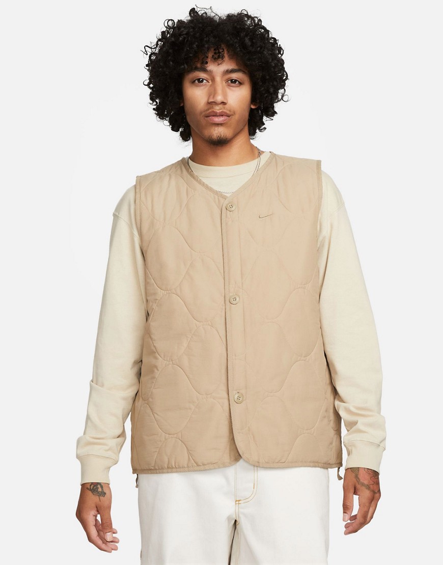 Shop Nike Life Quilted Vest In Khaki-green