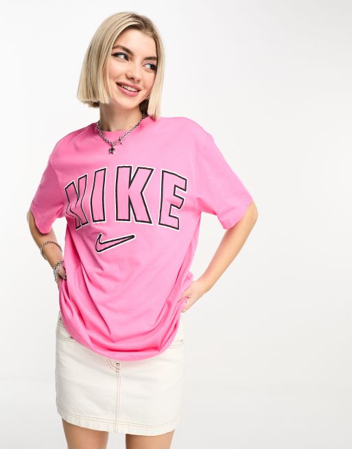 Nike Life Varsity boyfriend t shirt in pink ASOS