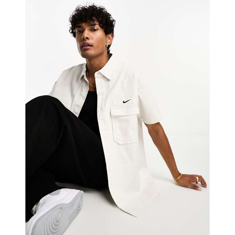 Nike Life woven button down military shirt in stone | ASOS