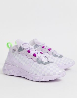 nike lilac chequered react element 55 trainers