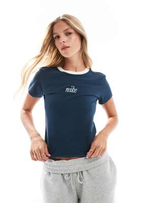 Nike Logo Cropped T-shirt In Navy
