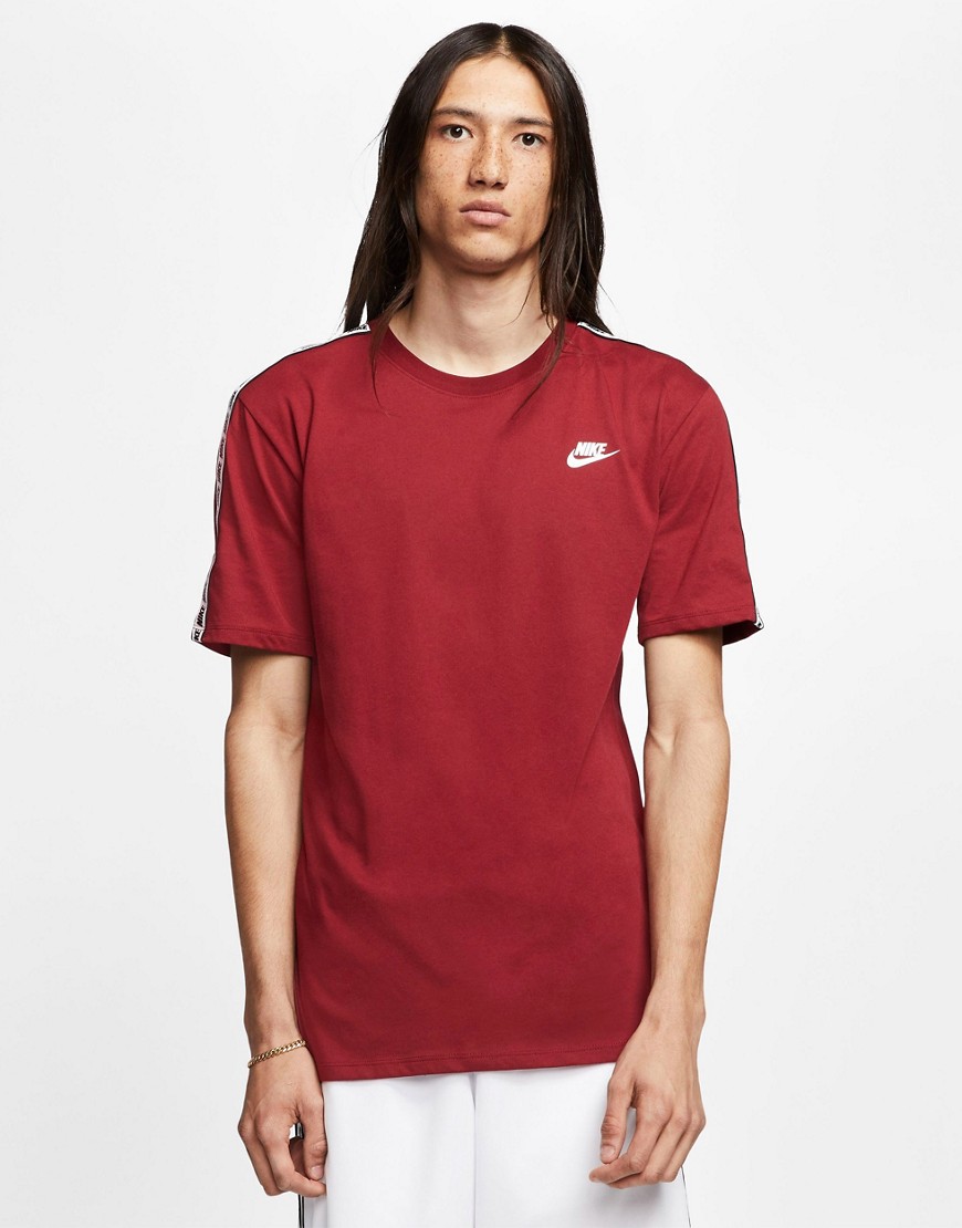 Nike logo taping t-shirt in burgundy-Red
