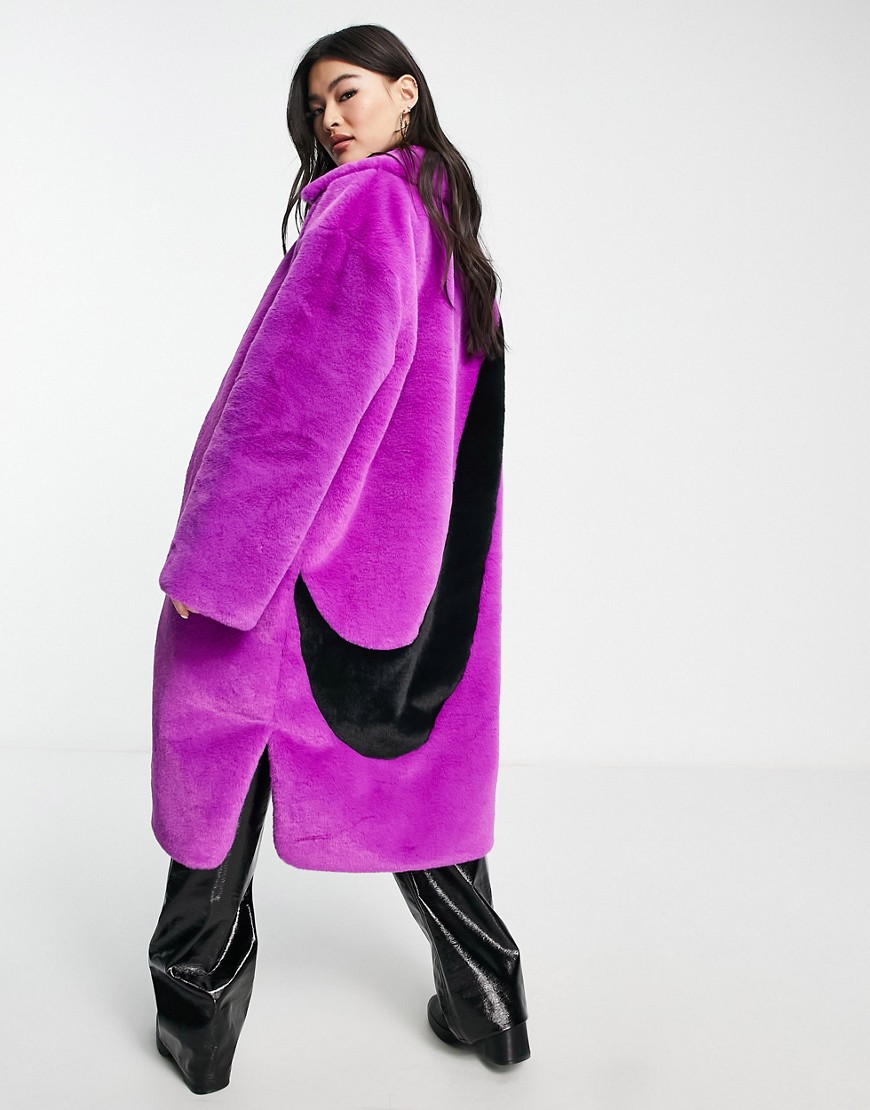 Nike long faux fur swoosh coat in vivid purple and black