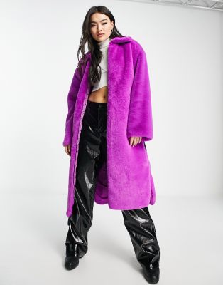 topshop long fur coat in bright purple