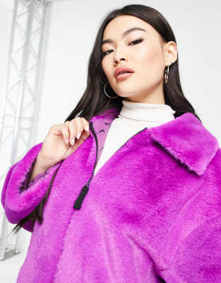 Nike long faux fur swoosh coat in vivid purple and black