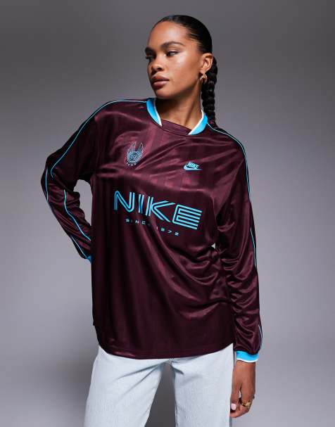 Nike long sleeve jersey in bugundy and blue - view 1