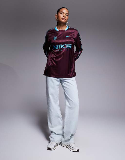 Nike long sleeve jersey in bugundy and blue | ASOS