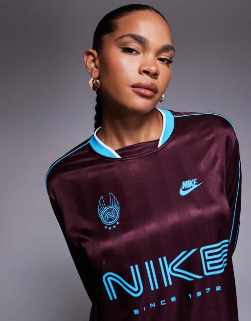 Nike long sleeve jersey in bugundy and blue | ASOS