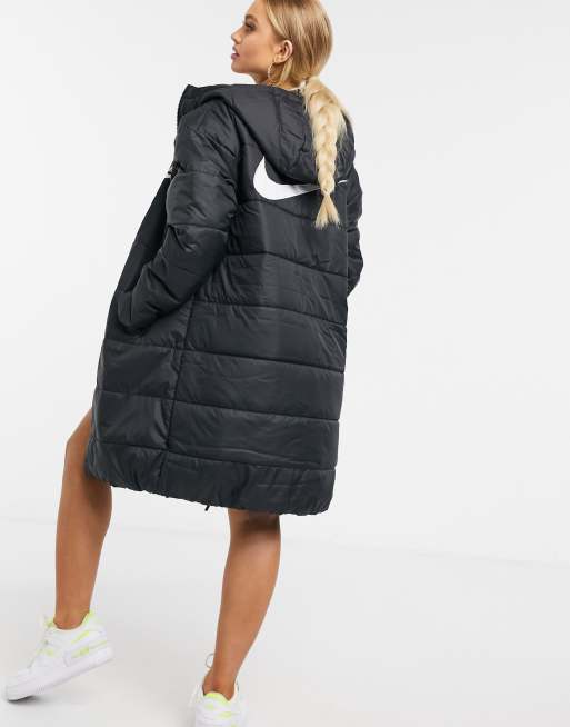 Nike longline padded jacket with back swoosh in black