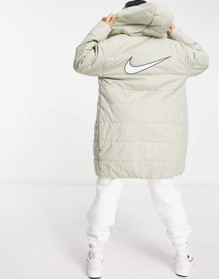 nike padded jacket with back swoosh in stone