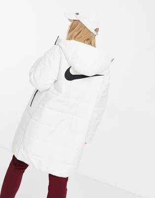 nike longline padded jacket with back swoosh in black