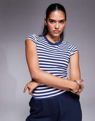 Nike Longline Striped T-shirt In Blue