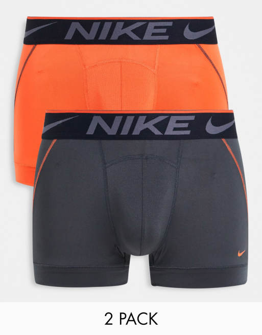 Nike - Lot de 2 caleçons en microfibre à taille colorée - Noir/gris/orange
