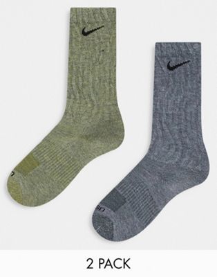 Nike 2 x multipack cushioned ribbed socks in khaki and grey - ASOS Price Checker