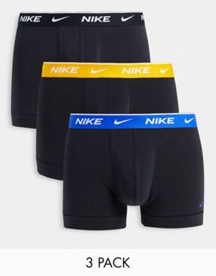Sous-vêtements Nike - Lot de 3 boxers en coton stretch avec taille colorée - Noir