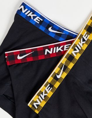 Sous-vêtements Nike - Lot de 3 boxers en coton stretch avec taille vichy - Noir