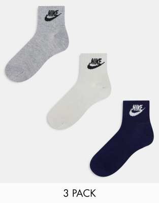 Nike - Lot de 3 paires de socquettes - Beige/gris/bleu marine-Multicolore