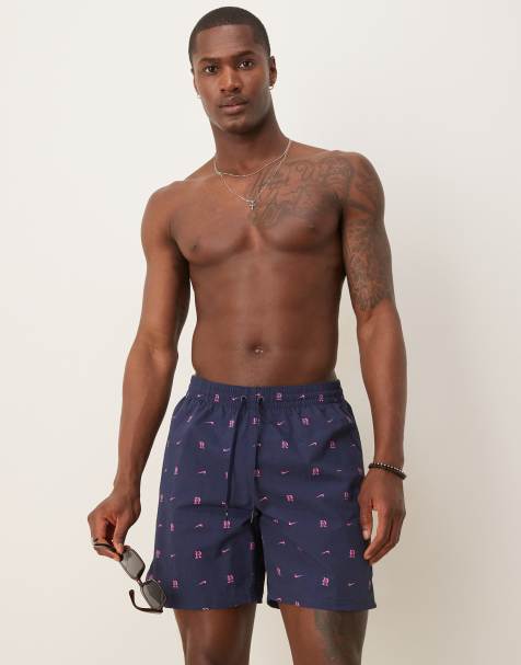 Nike - Lux Letter - Marineblå 7-tommer-badeshorts i volley-stil - view 1