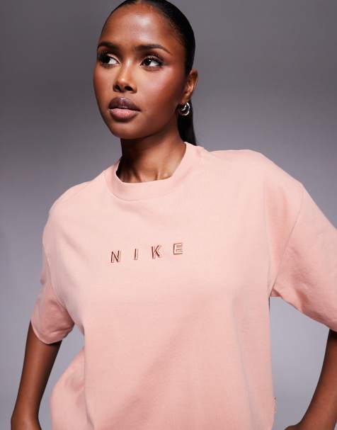 Nike Luxe boxy T-shirt in coral - view 1