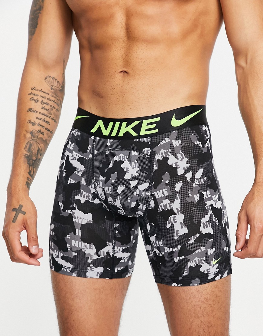 Nike Luxe Cotton Modal camo print boxer briefs in dark gray/volt-Multi