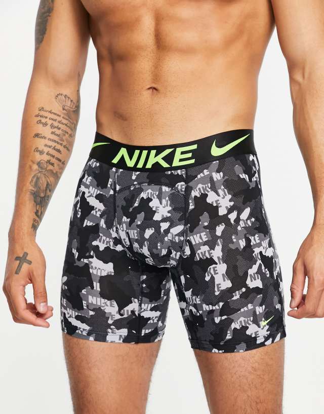 Nike Luxe Cotton Modal camo print boxer briefs in dark gray/volt