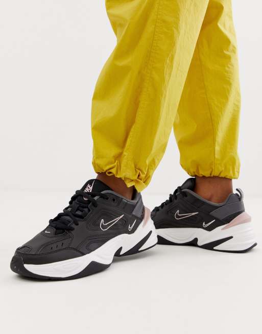 Nike m2k tekno trainers in black and on sale pink