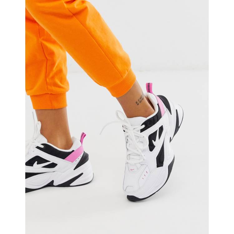 Nike M2K Tekno trainers in white black and pink