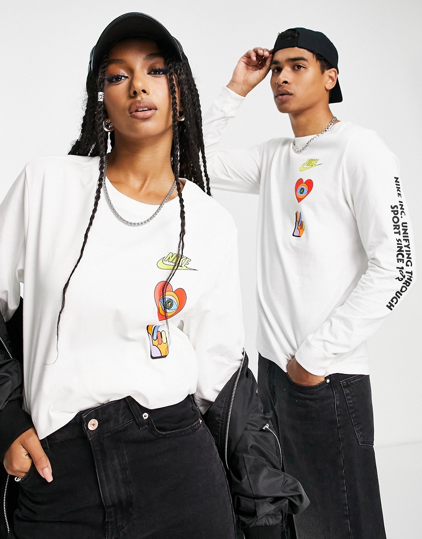 Maglietta a maniche lunghe bianca con stampa a colori vivaci sul retro-Bianco - Nike T-shirt donna  - immagine2