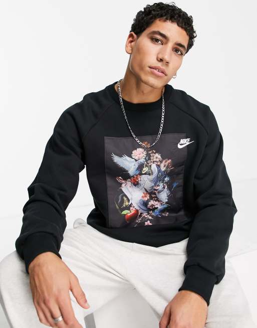 Nike Pack photo print crew neck fleece sweatshirt in black ASOS