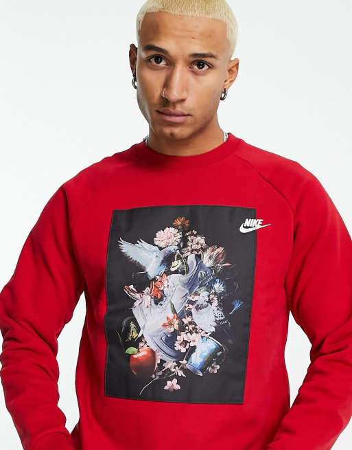 Nike fleece printed online crew sweatshirt