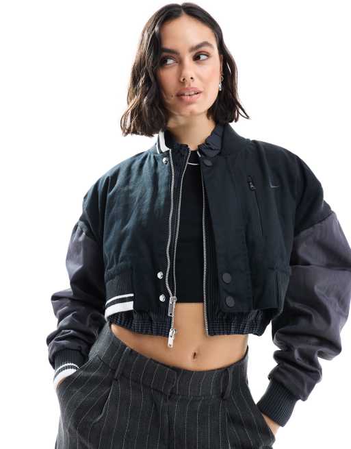 Nike MDC cropped woven bomber jacket in black ASOS