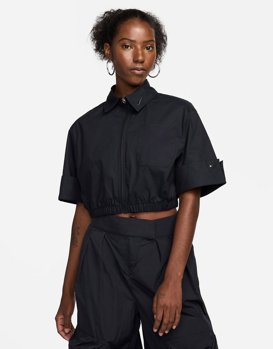 MDC woven cropped collared shirt in black