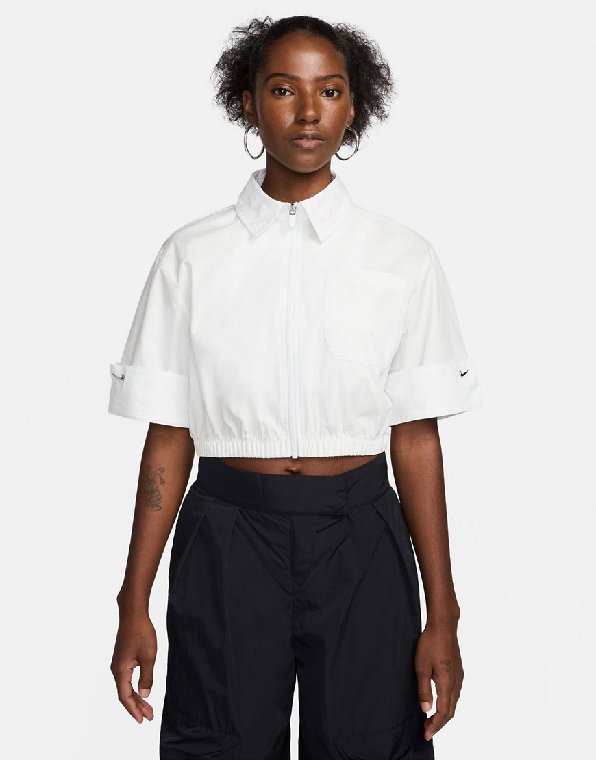 Nike Mdc Woven Cropped Collared Shirt In Summit White