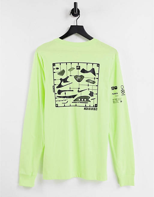 Nike - Mech Air - Limegrøn T-shirt med lange ærmer og print på ryggen