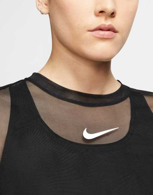 Nike mesh tie front crop t shirt in black ASOS