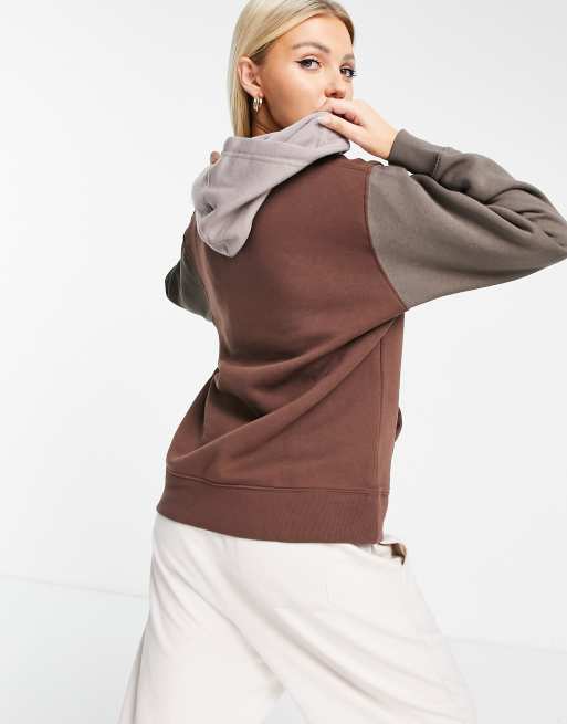 Nike Metallic Swoosh colour block hoodie in brown and dark neutrals ASOS