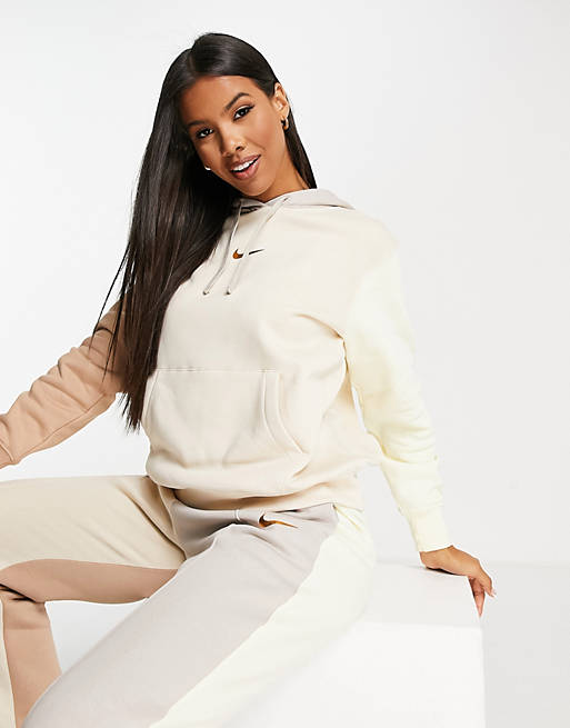 Nike Metallic Swoosh colour block hoodie in cream and grey neutrals | ASOS