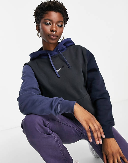 Nike Metallic Swoosh colour block hoodie in navy mix