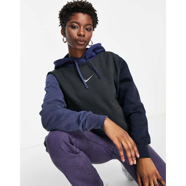 Nike Metallic Swoosh colour block hoodie in navy mix ASOS